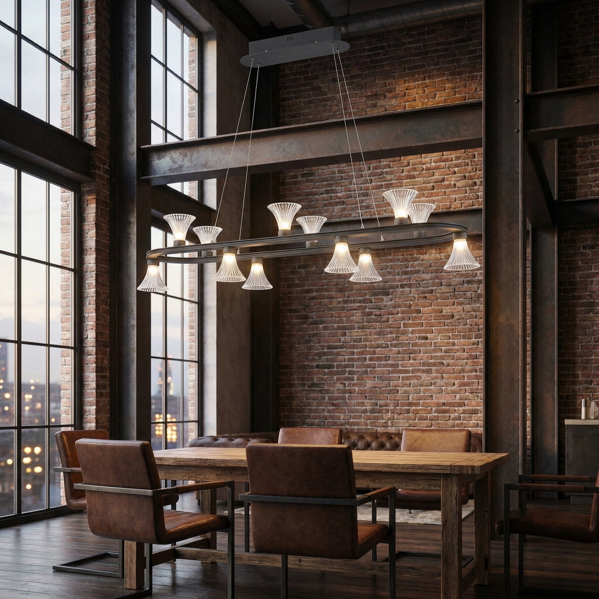 Yiosi Series Linear Glass Pendant Light 53" - scene-2