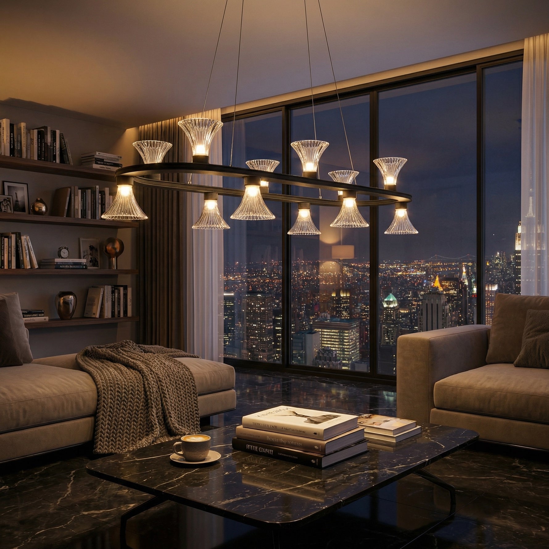 Yiosi Series Linear Glass Pendant Light 53" - scene-3