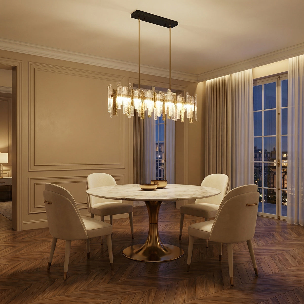 Yiosi Series Linear Glass Pendant Light 59" - scene-1