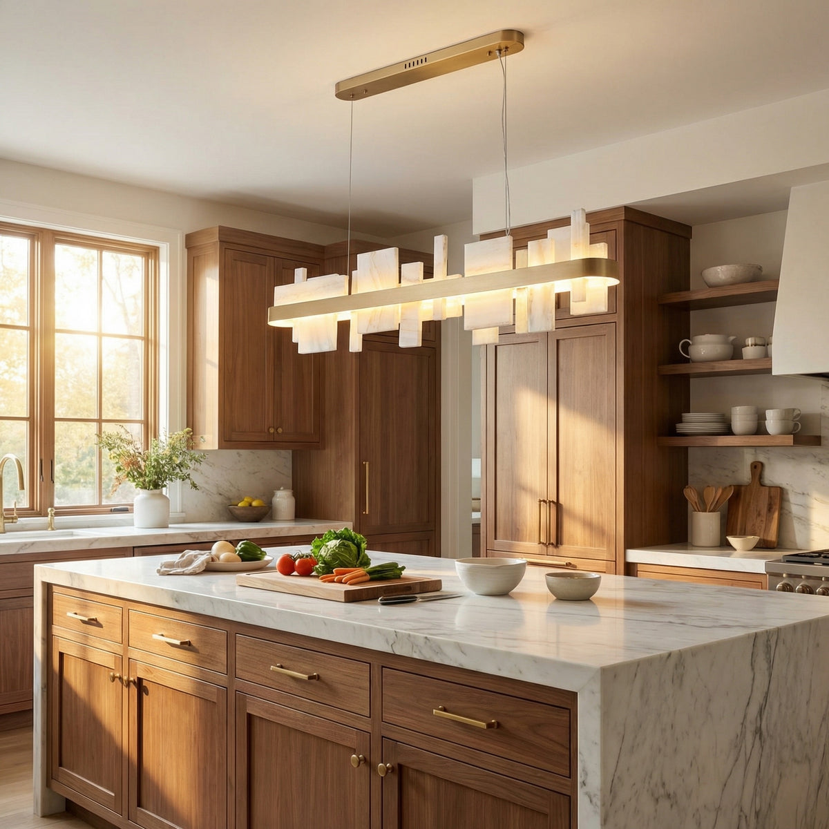 Yiosi Series Linear Natural Stone Pendant Light 39" - scene-2