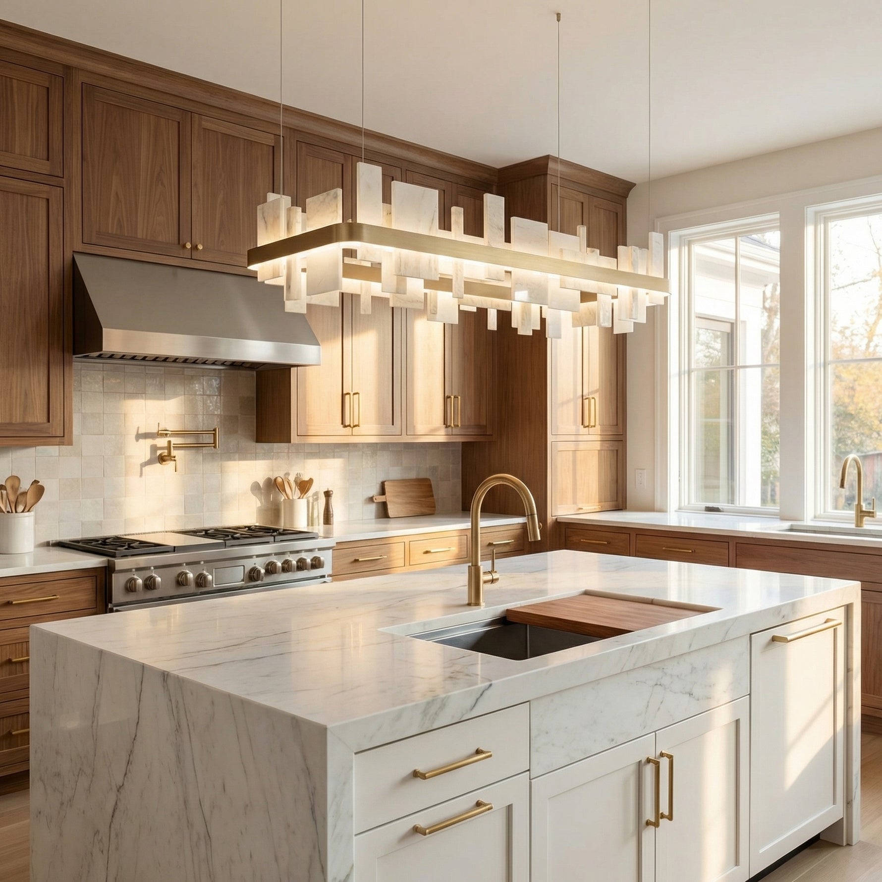Yiosi Series Linear Natural Stone Pendant Light 39" - scene-2