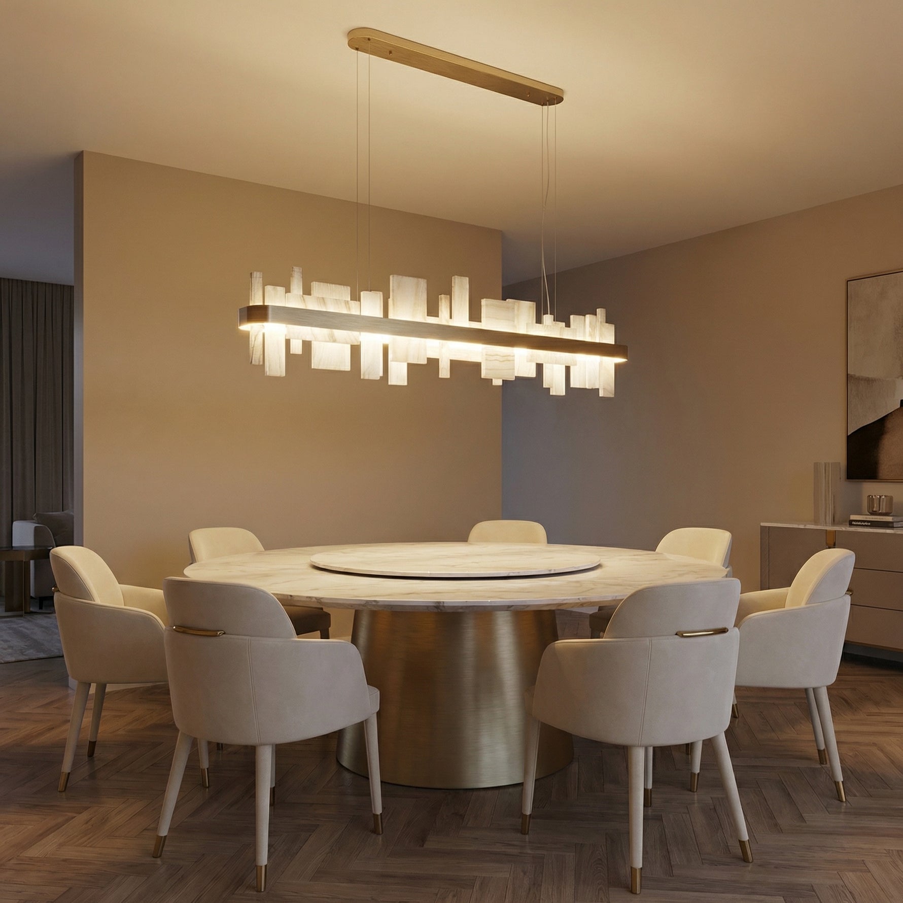 Yiosi Series Linear Natural Stone Pendant Light 39" - scene-1