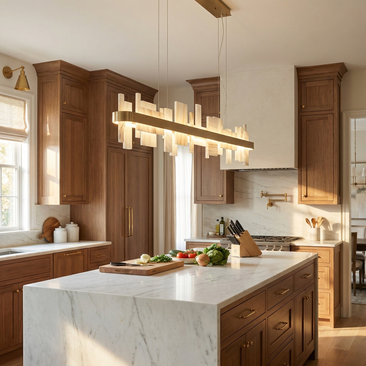 Yiosi Series Linear Natural Stone Pendant Light 39" - scene-2