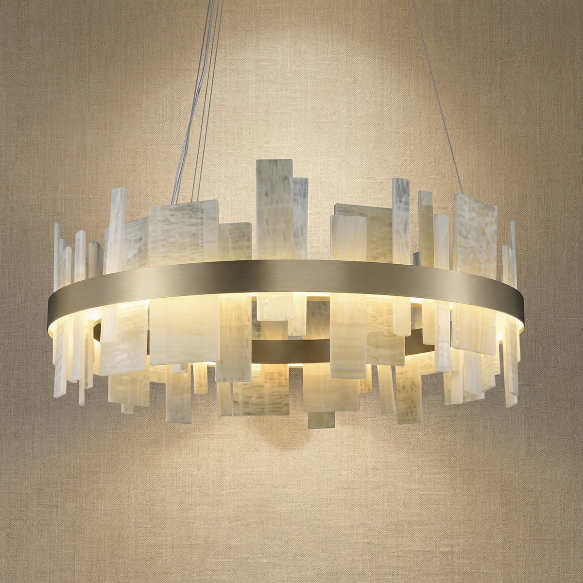 Yiosi Series Linear Natural Stone Pendant Light 39" - 28" (Dia 700mm)