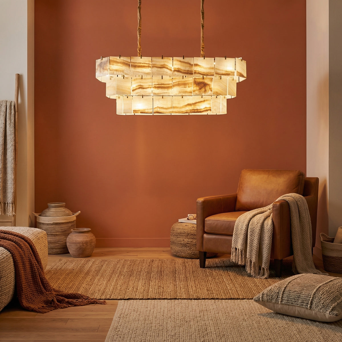 Yiosi Series Linear Natural Stone Pendant Light 58" - scene-1