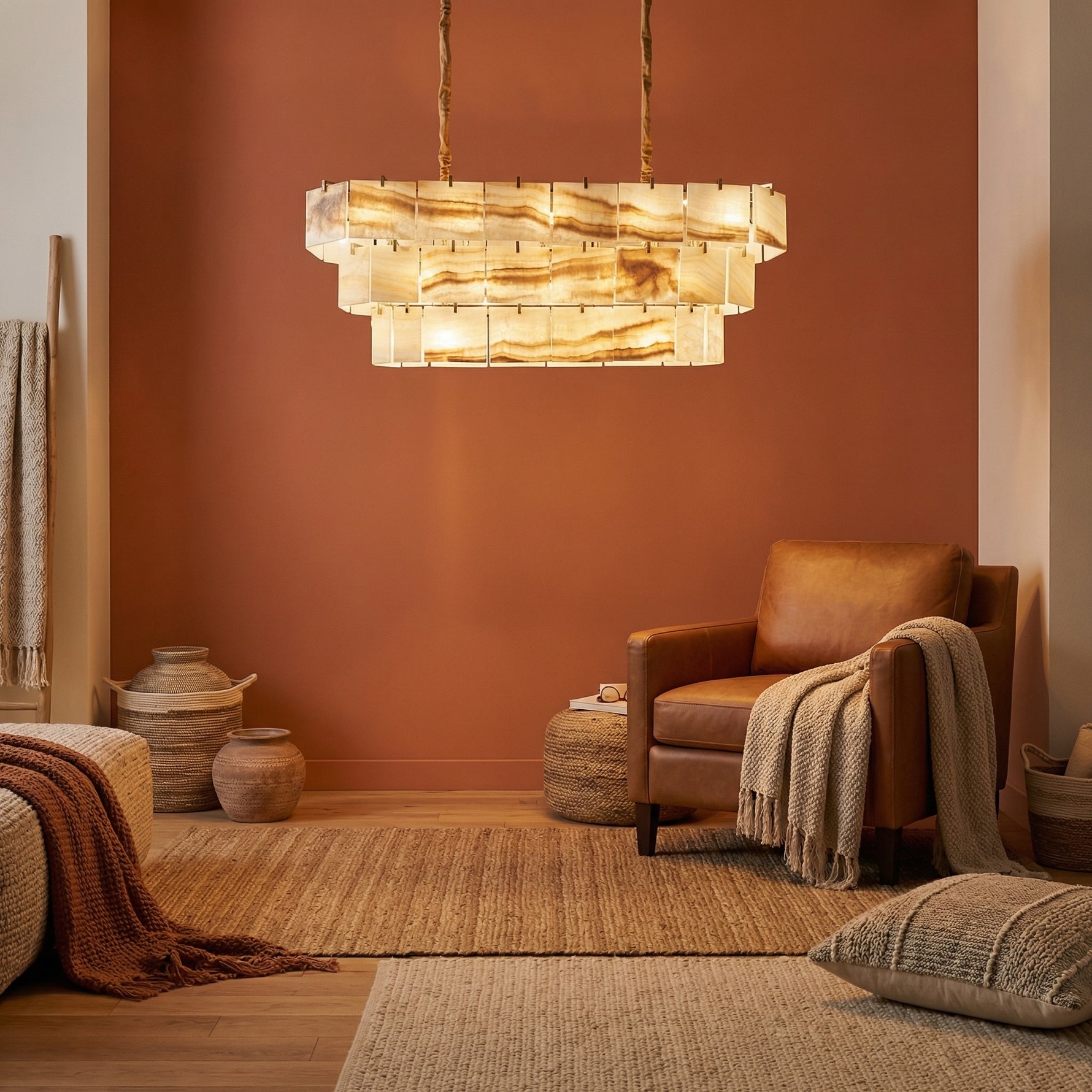 Yiosi Series Linear Natural Stone Pendant Light 58" - scene-1