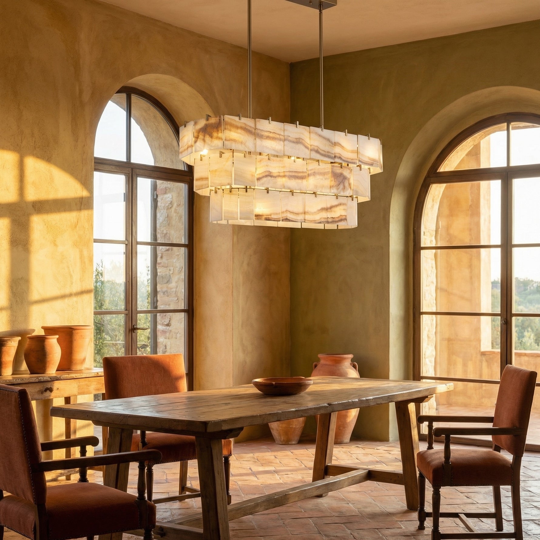 Yiosi Series Linear Natural Stone Pendant Light 58" - scene-2