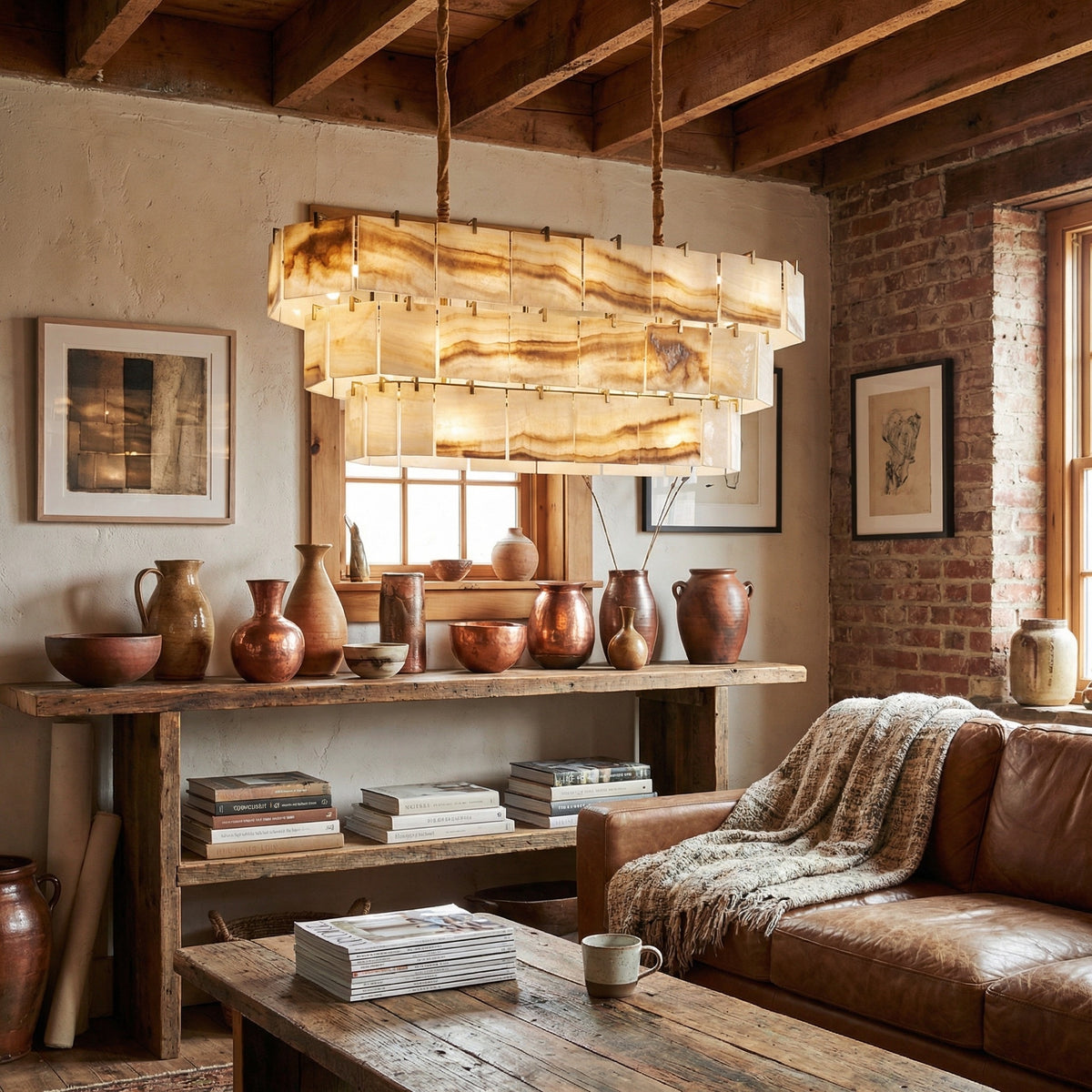 Yiosi Series Linear Natural Stone Pendant Light 58" - scene-3