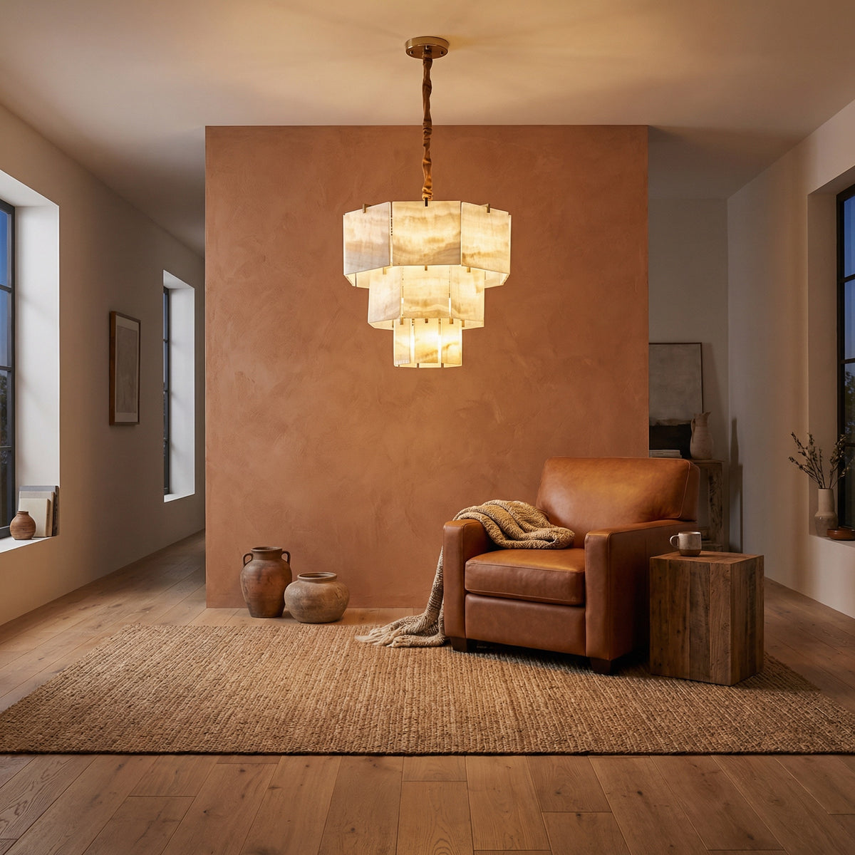Yiosi Series Linear Natural Stone Pendant Light 58" - scene-1
