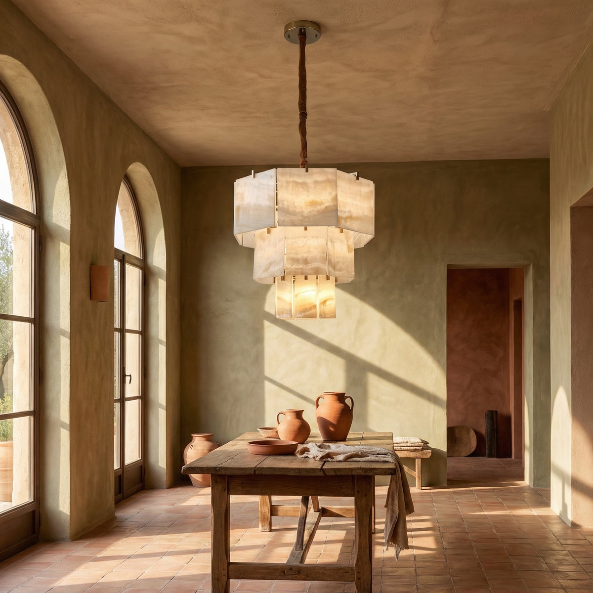 Yiosi Series Linear Natural Stone Pendant Light 58" - scene-2