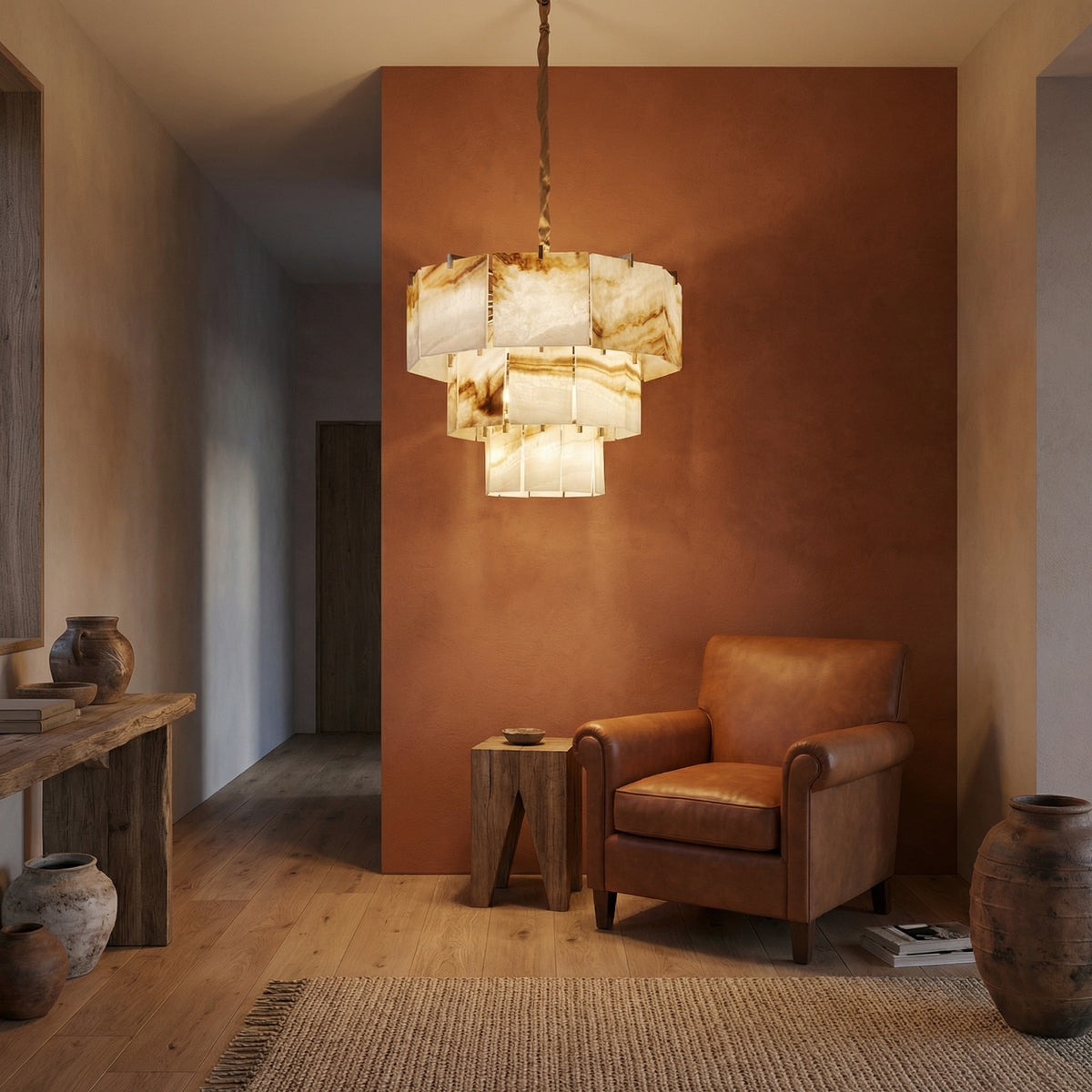 Yiosi Series Linear Natural Stone Pendant Light 58" - scene-1