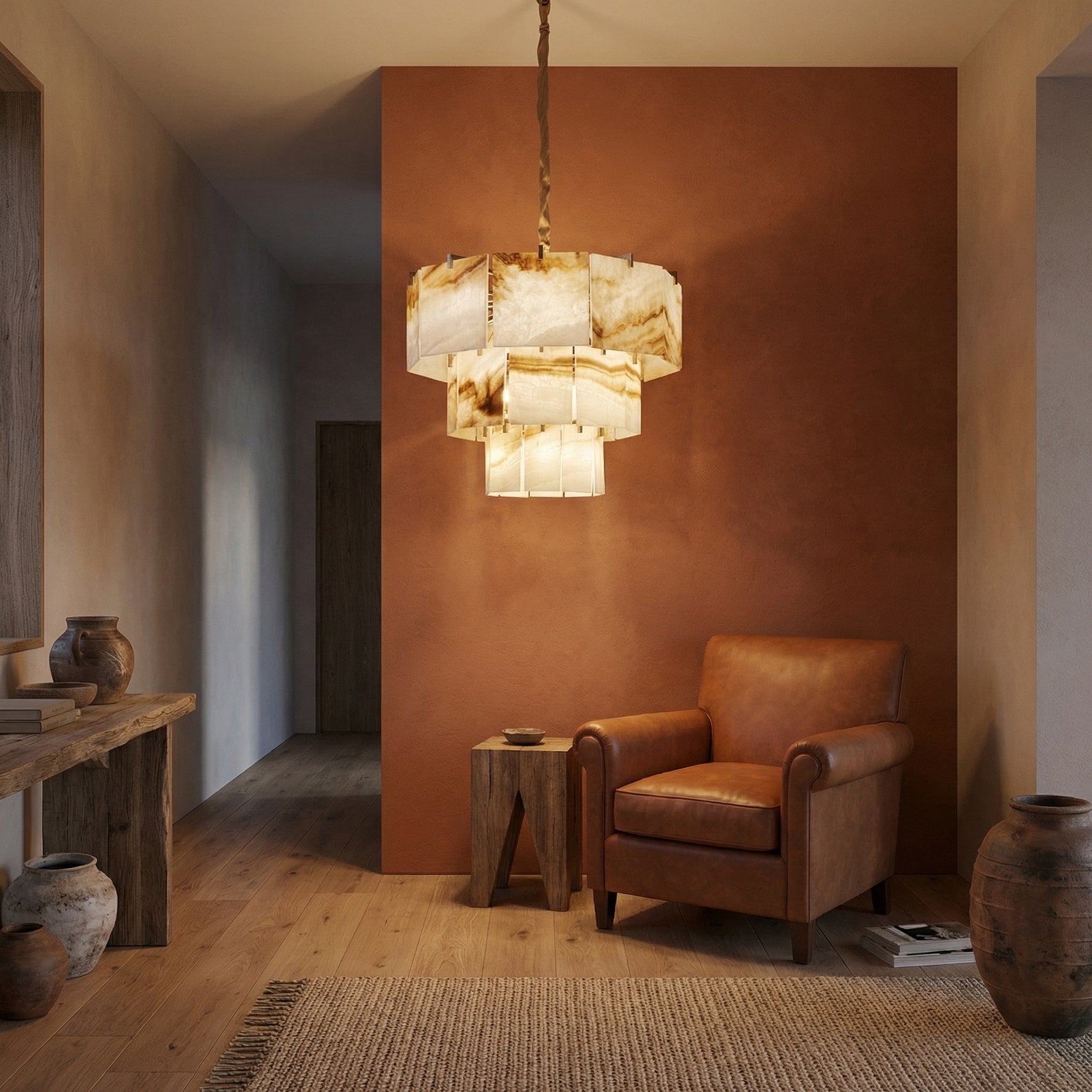 Yiosi Series Linear Natural Stone Pendant Light 58" - scene-1
