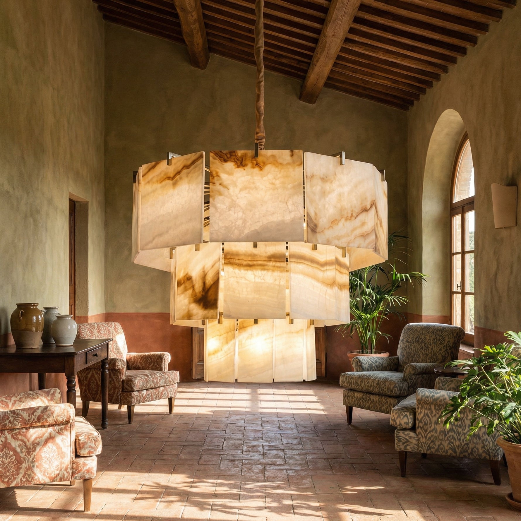 Yiosi Series Linear Natural Stone Pendant Light 58" - scene-2