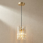 Yiosi Mini crystal pendant chandelier with brushed champagne gold canopy — two-tier faceted crystal cluster modern pendant light