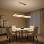 48 inch Style B alabaster linear pendant over kitchen island marble countertop — Yiosi Madison alabaster chandelier