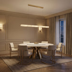 63 inch alabaster linear pendant over kitchen island marble countertop — Yiosi Madison alabaster chandelier