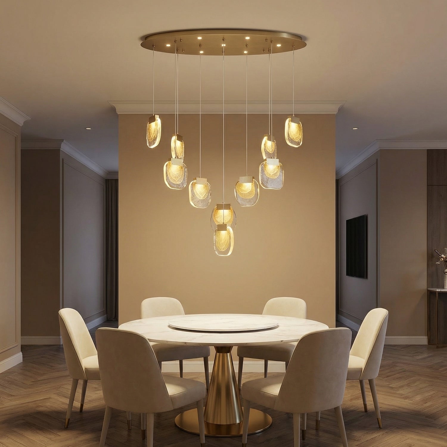 Yiosi Series Oval Glass Pendant Light 39" Style C - scene-1