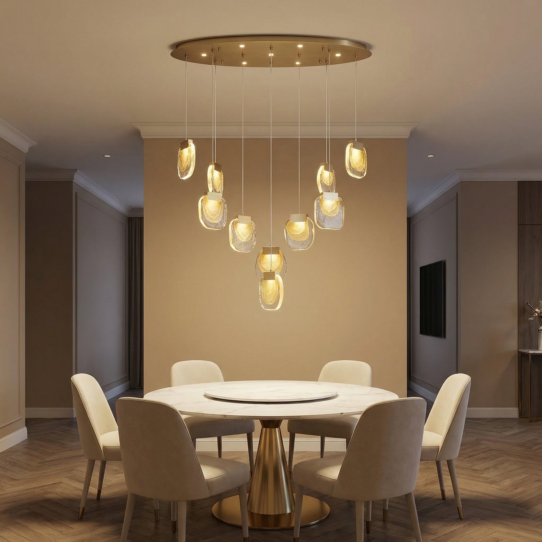 Yiosi Series Oval Glass Pendant Light 39" Style C - scene-1