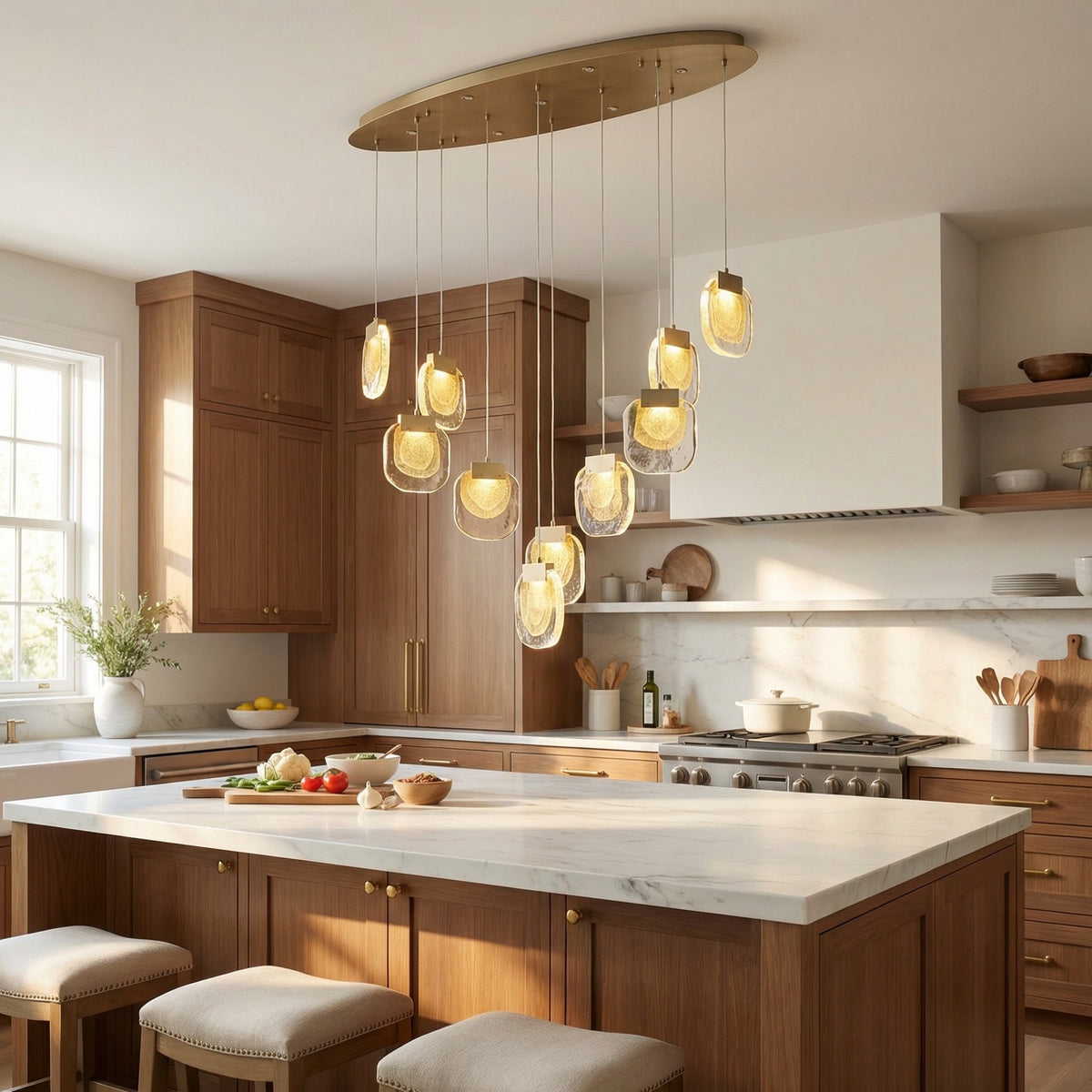 Yiosi Series Oval Glass Pendant Light 39" Style C - scene-2