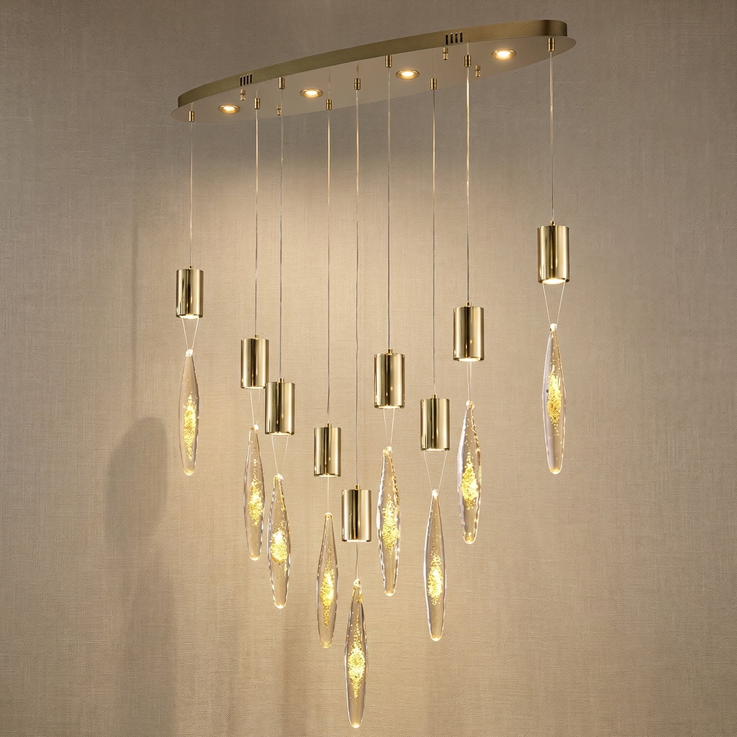 Yiosi Series Oval Glass Pendant Light 39" Style D - Mirror finish champagne gold Oval A