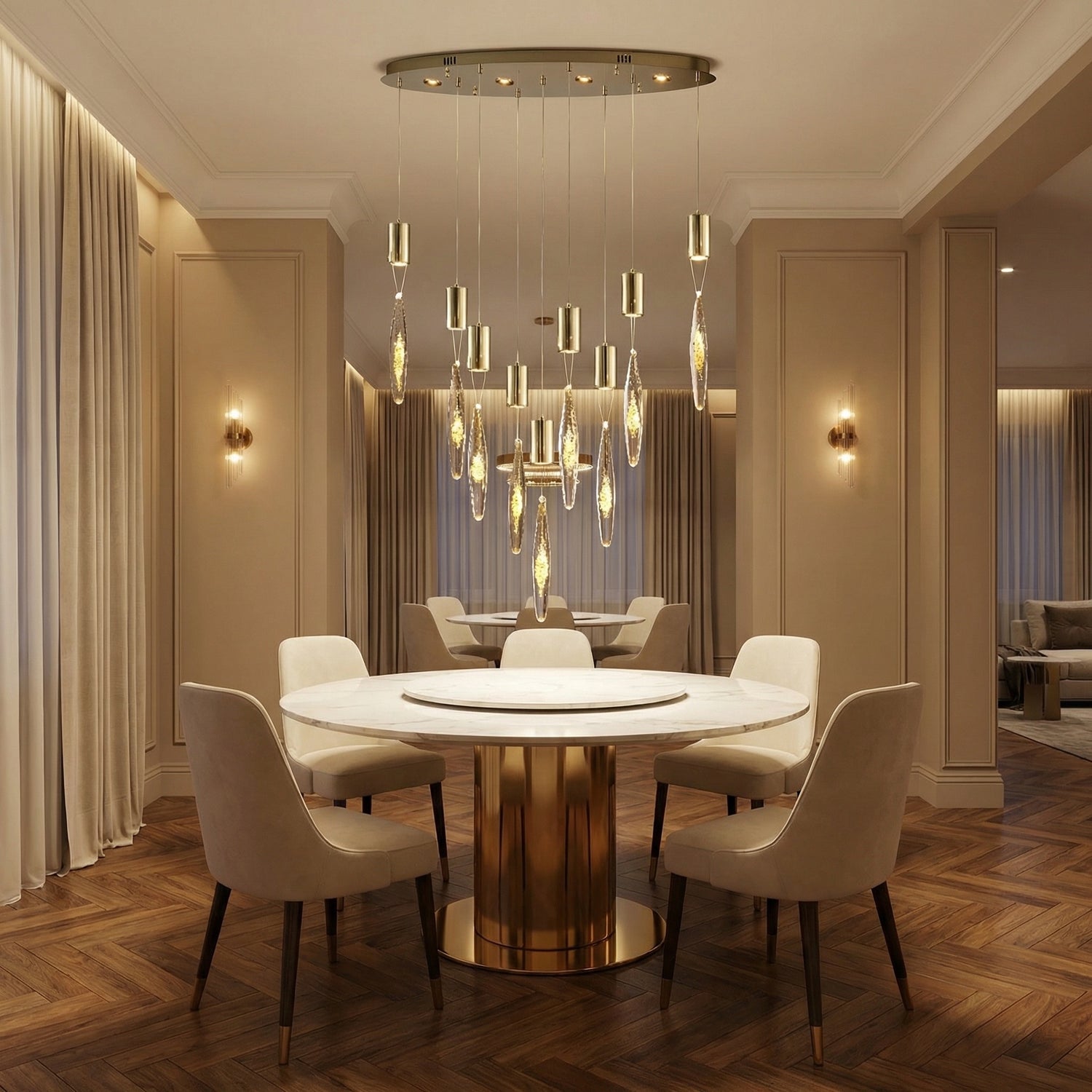 Yiosi Series Oval Glass Pendant Light 39" Style D - scene-1