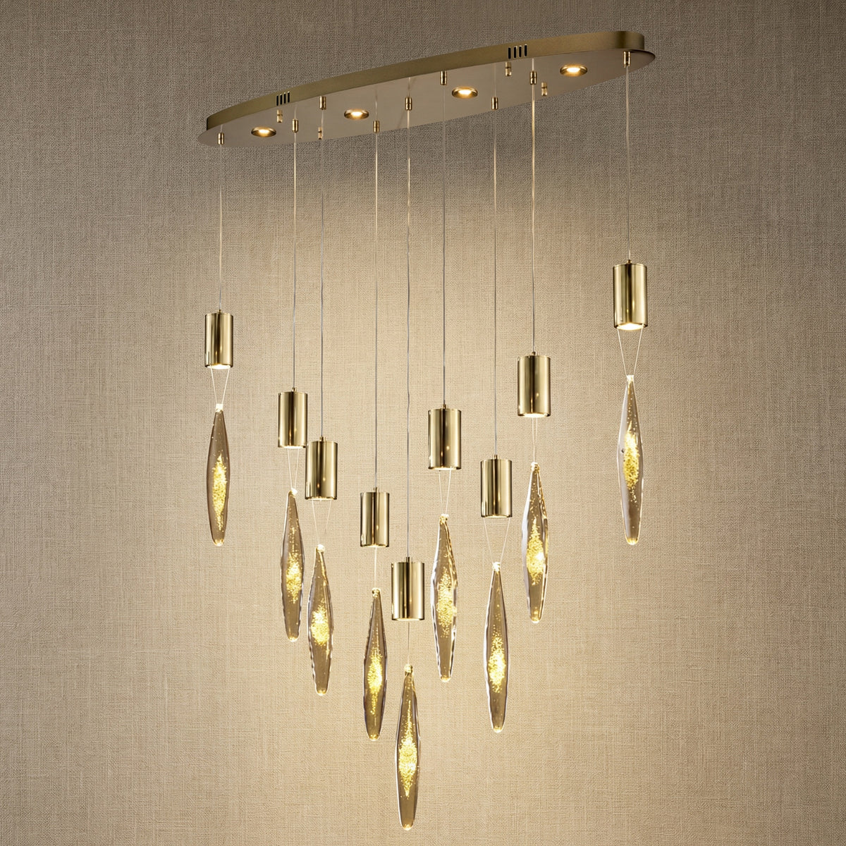 Yiosi Series Oval Glass Pendant Light 39" Style D - Mirror finish champagne gold Oval B