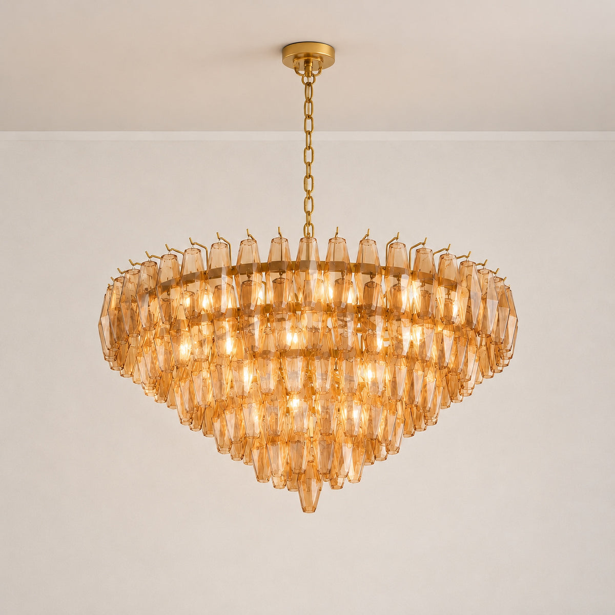 37" Modern Round Glass Tiered Chandelier