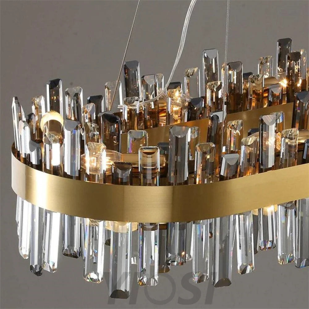 Zane Modern Linear Island Crystal Chandelier Dining Room