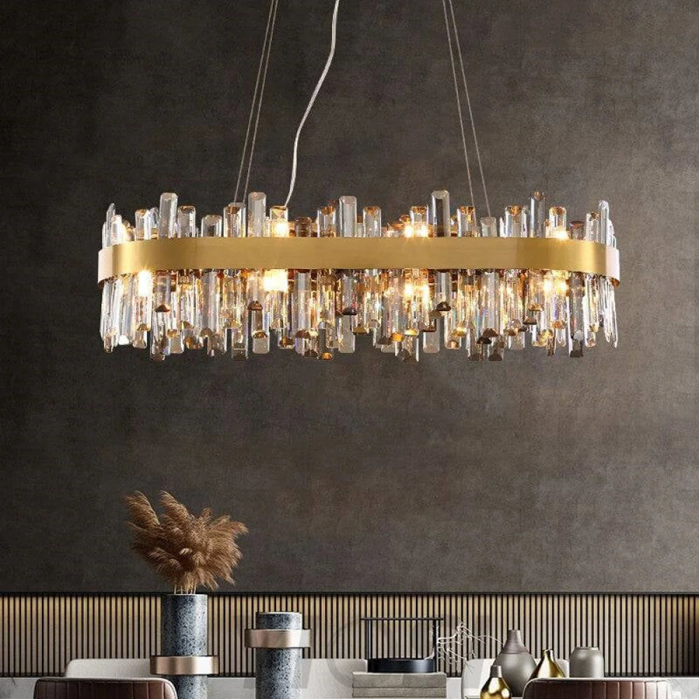 Zane Modern Linear Island Crystal Chandelier Dining Room