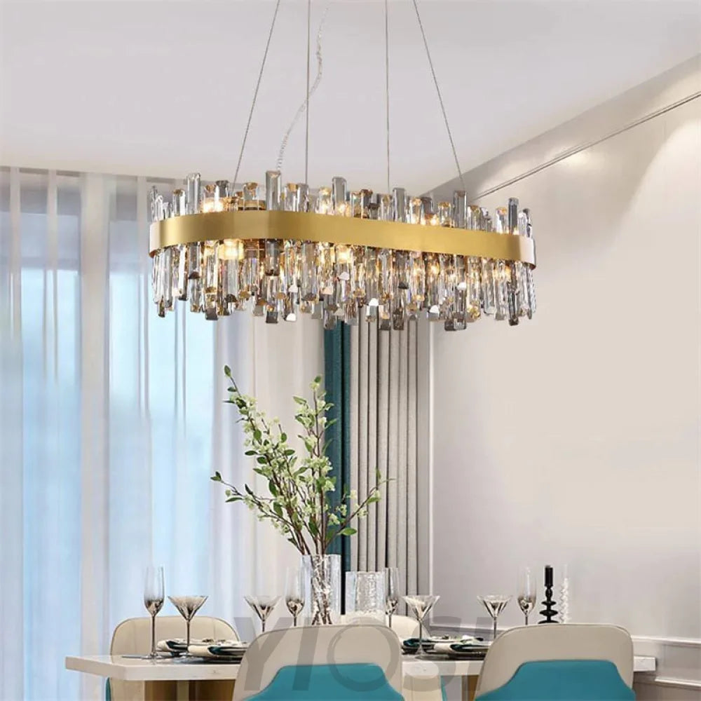 Zane Modern Linear Island Crystal Chandelier Dining Room