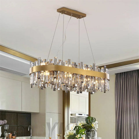 Zane Modern Linear Island Crystal Chandelier Dining Room