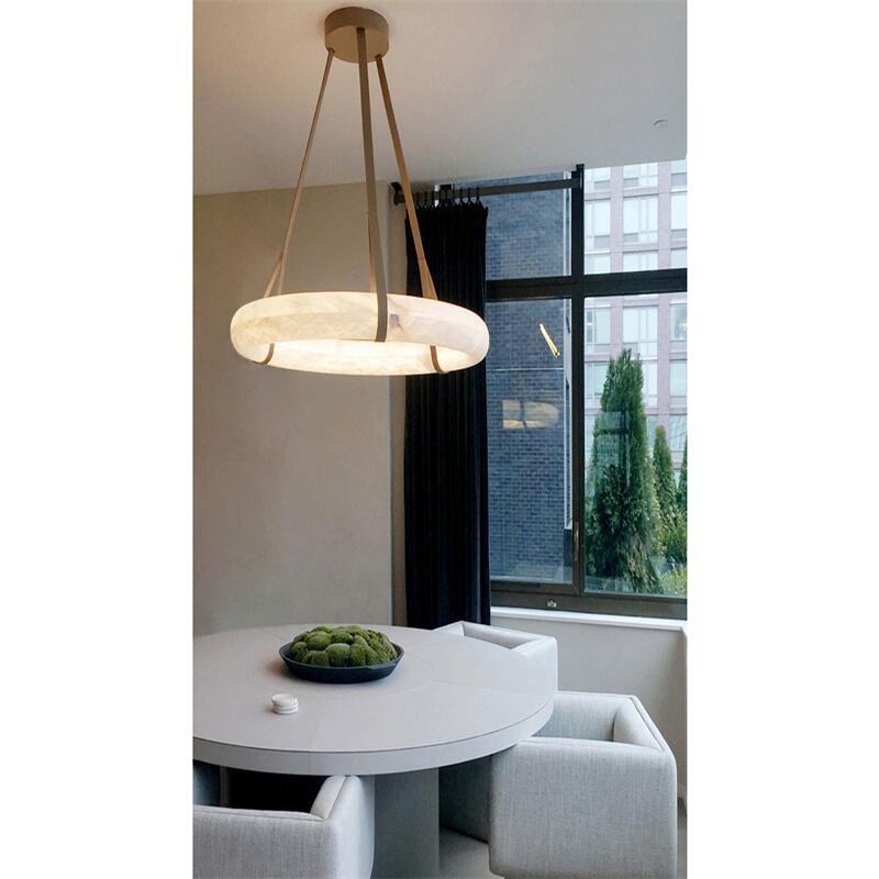 Oslo L1P Pendant Alabaster Chandelier, Halo Ring Chandelier With canopy Over Dining Table