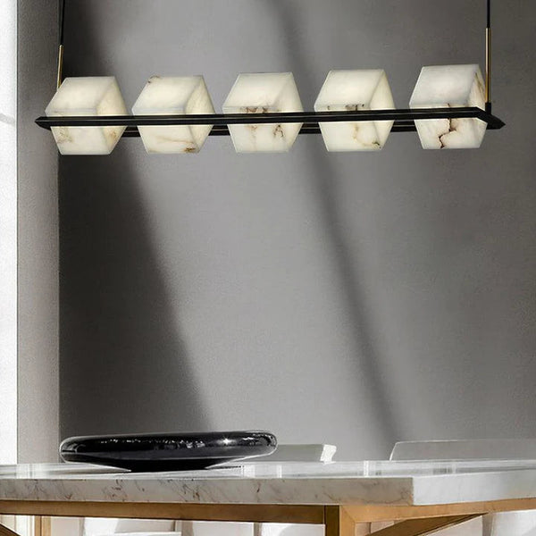 Modern Alabaster Cubic Island Chandelier, Kitchen Island Pendant Light, Pendant Lamp Over Dining Table