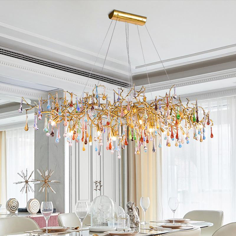 Melody Modern Linear Colorful Crystal Branch Chandelier