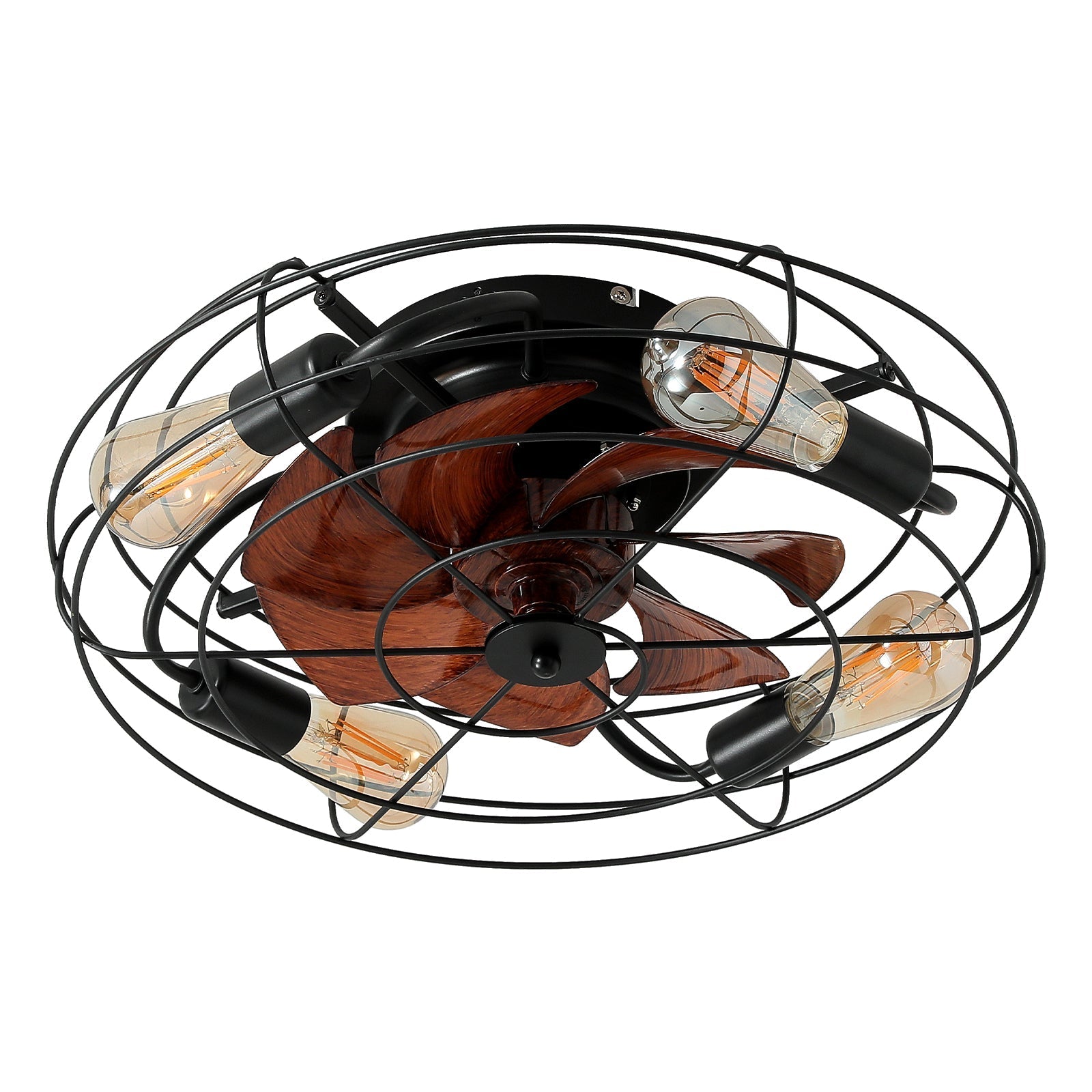 Vincenzo Modern Flush Mount Caged Ceiling Fan Chandelier with 4 Led Bulbs, Ceiling Fan Light Over Dining Table, Living Room