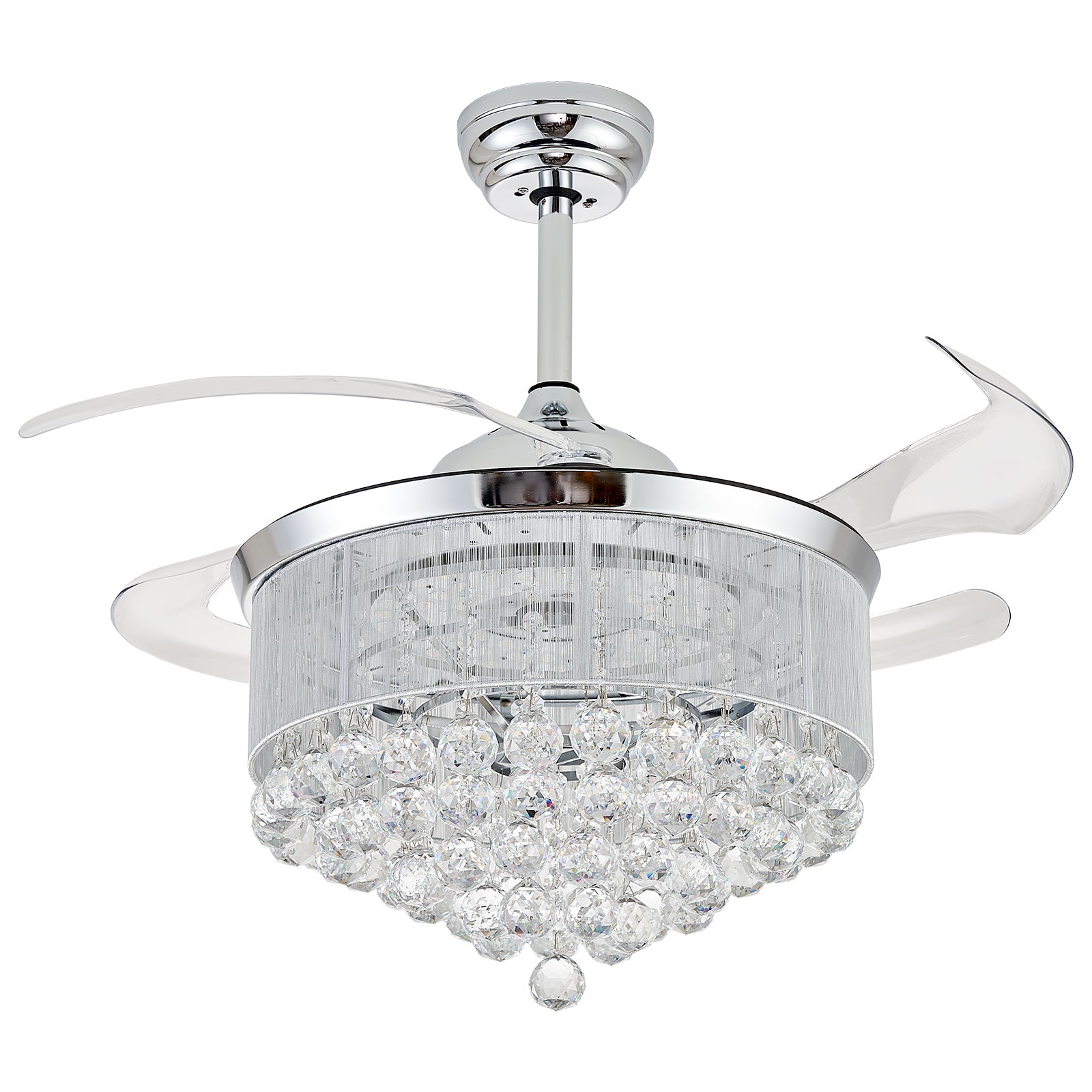 Blanco Modern Crystal Ceiling Fan Dimmable Chandelier,APP Control, 6-Speed, 72W LED