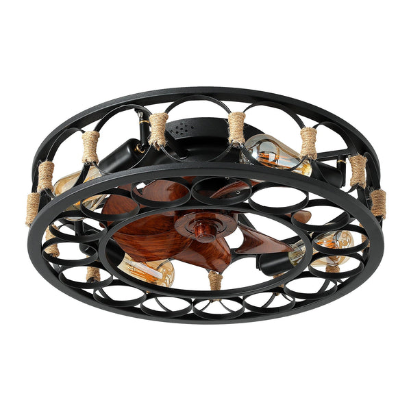 Vincenzo Low Profile Caged Industrial Ceiling Fan with Lights Remote Control For Living Room