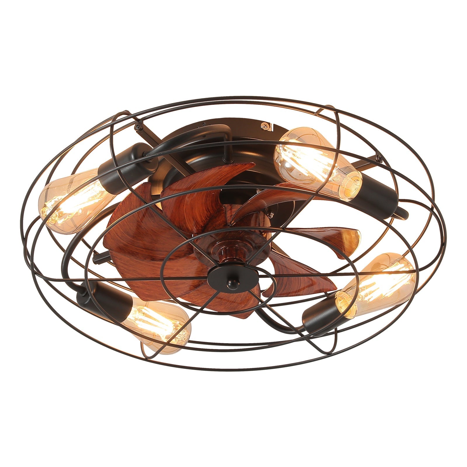 Vincenzo Modern Flush Mount Caged Ceiling Fan Chandelier with 4 Led Bulbs, Ceiling Fan Light Over Dining Table, Living Room