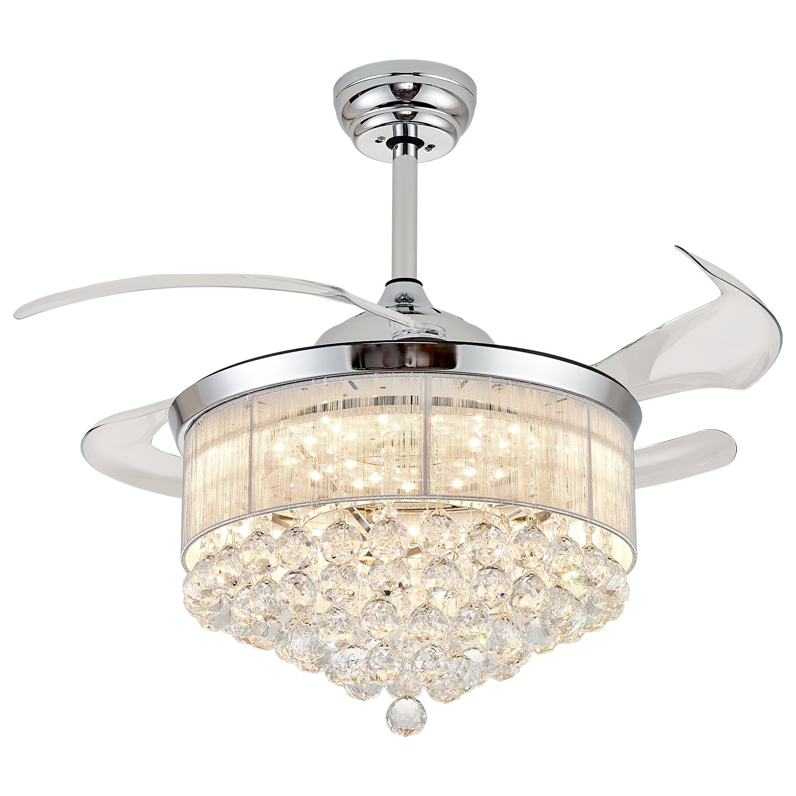 Blanco Modern Crystal Ceiling Fan Dimmable Chandelier,APP Control, 6-Speed, 72W LED