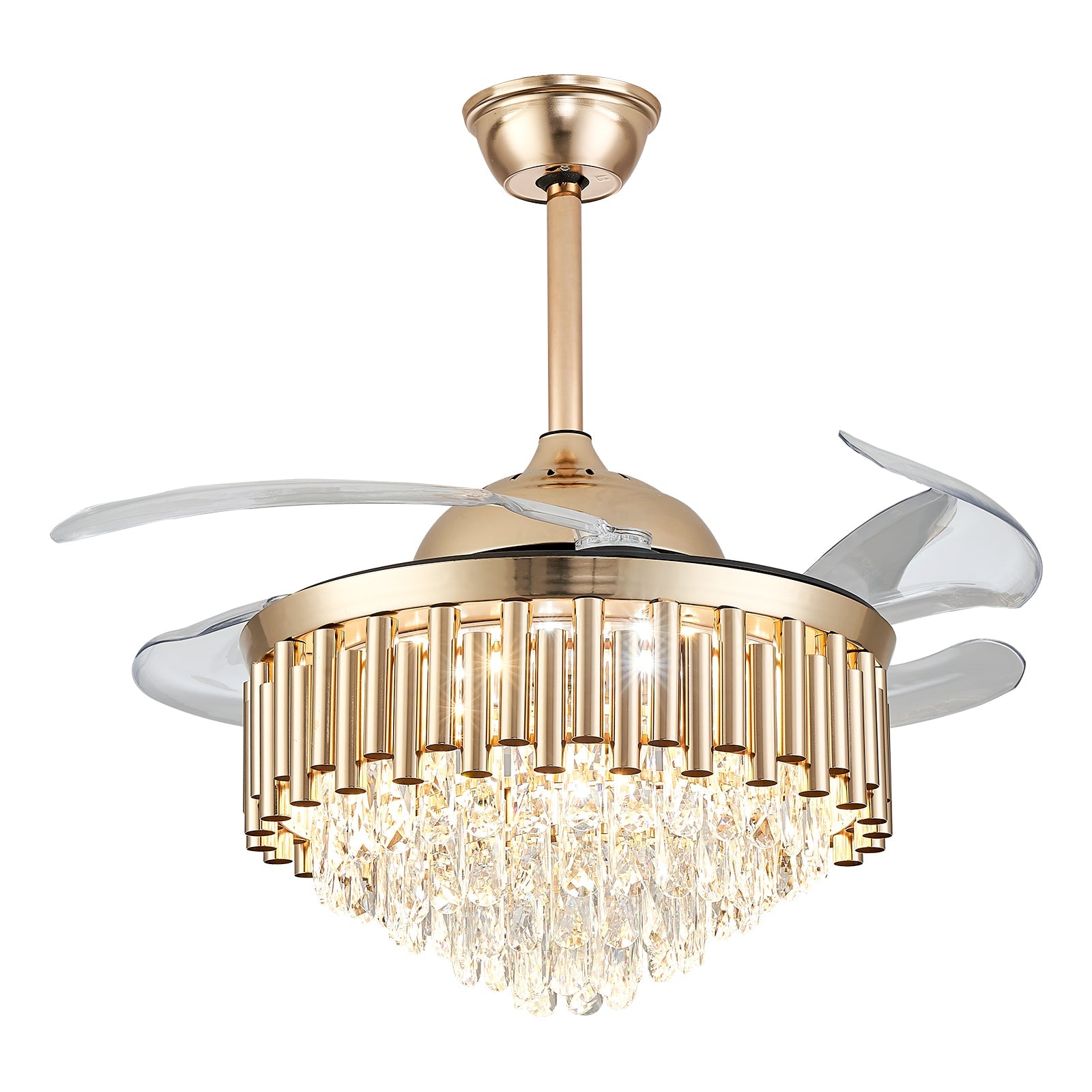 Alvin 42" Crystal LED  Dimmable Ceiling Fan Chandelier For Dining Room, APP Control, 6-Speed