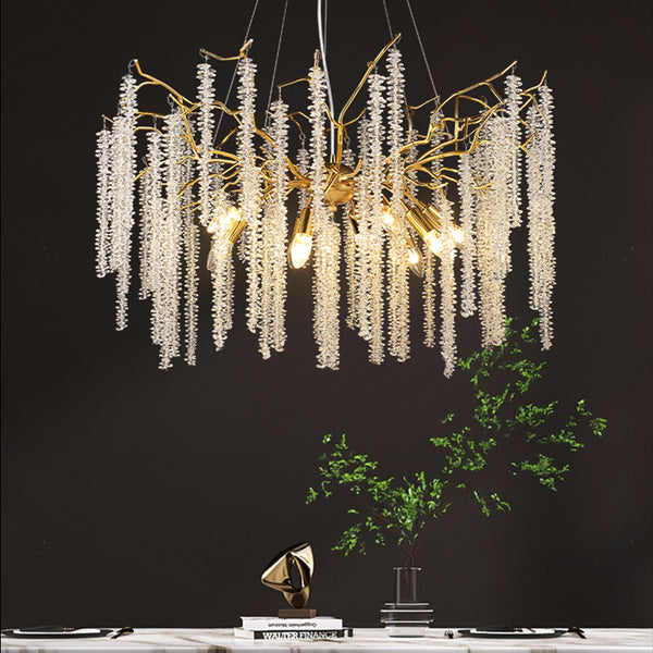 Gold Crystal Chandelier, Modern Tree Branch Chandeliers Lighting 31.5"D