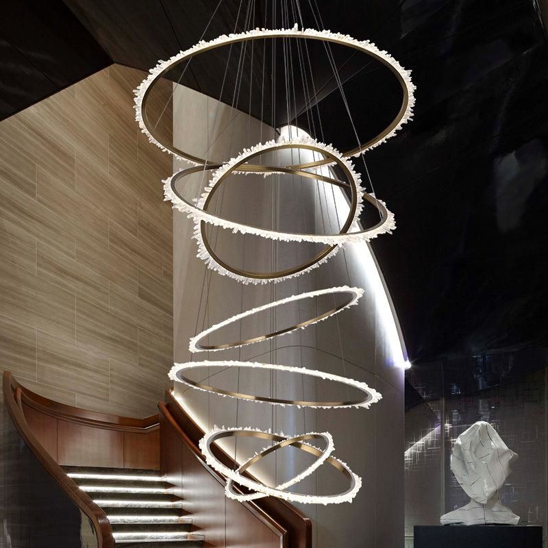 Rock Crystal Multi Rings Chandelier For Staircase - camilalamps