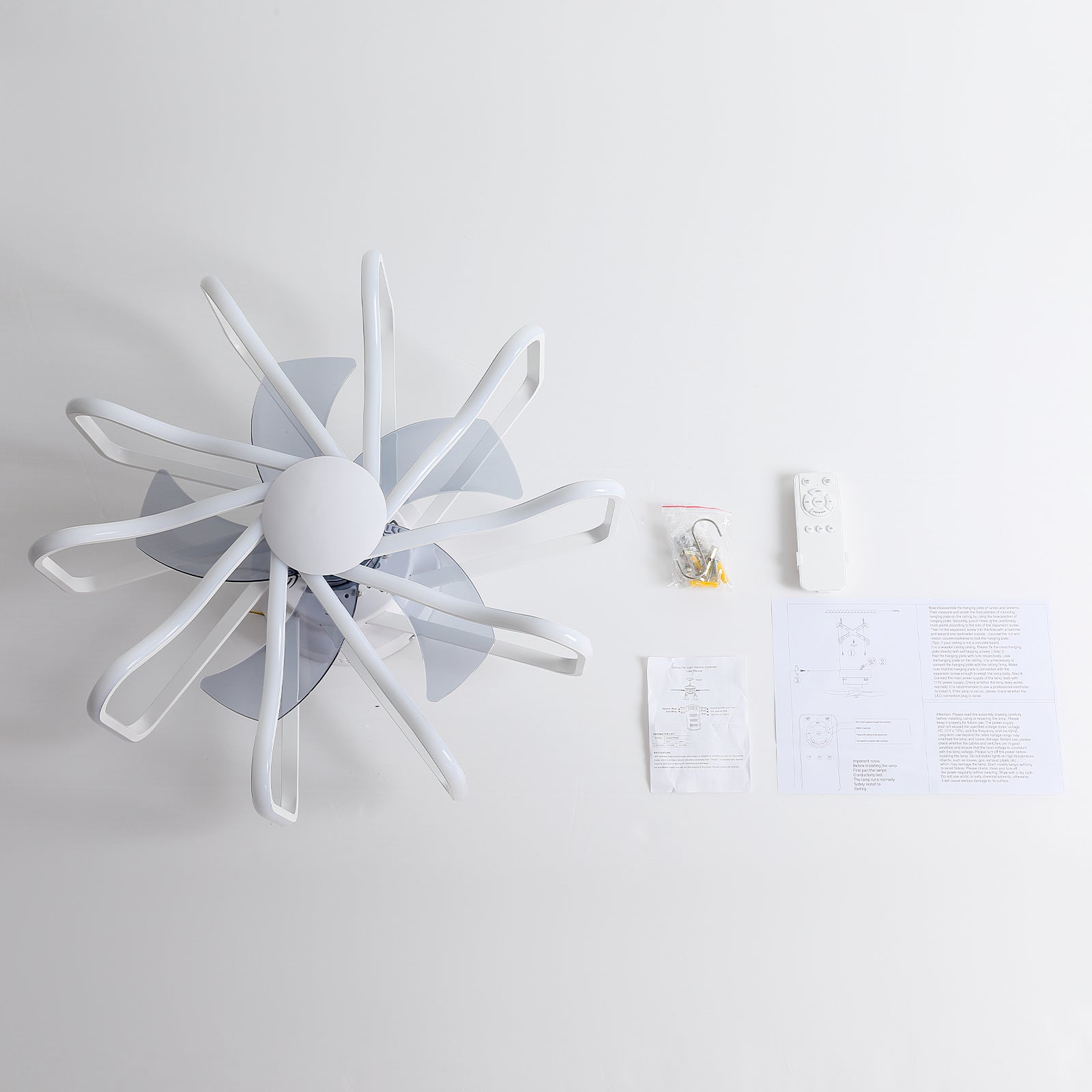 Edoardo Modern Waveform Dimmable Ceiling Fans with Lights and Remote Over Dining Table