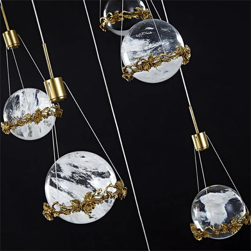 Kaden Modern Rock Crystal Ball Ceiling Mounted Staircase Chandelier