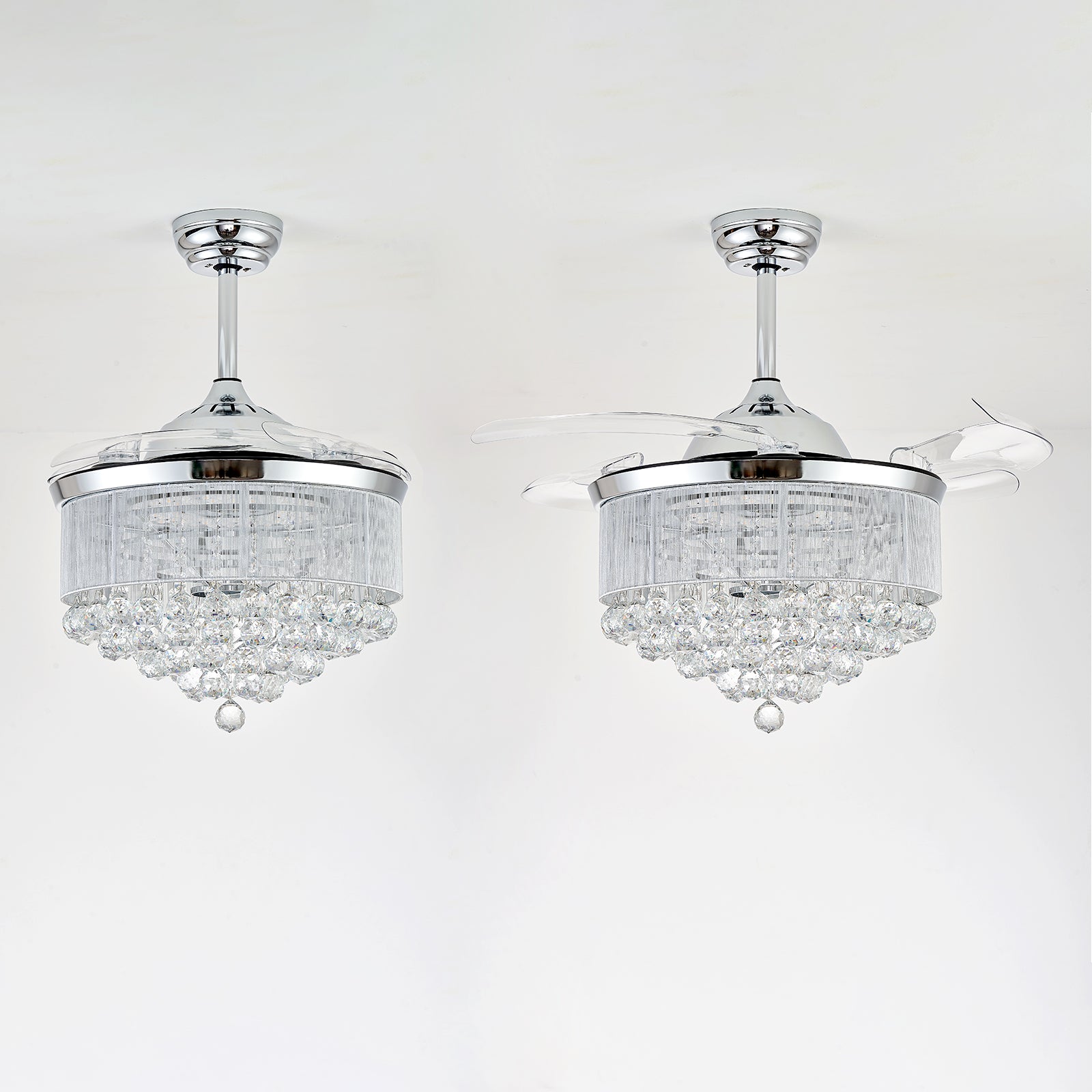 Blanco Modern Crystal Ceiling Fan Dimmable Chandelier,APP Control, 6-Speed, 72W LED