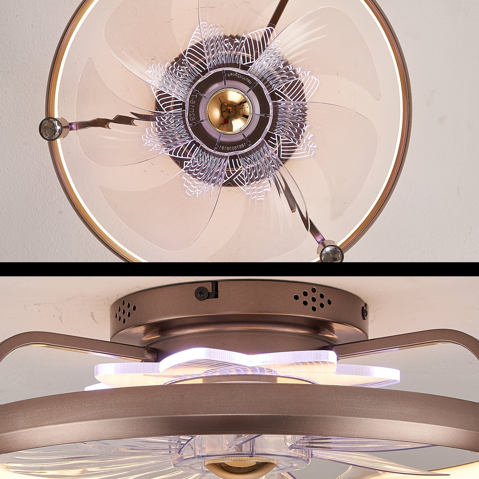 Blanca16" Ceiling Smart Fan APP Control Kitchen Island LED Light, 6-Speed, Reverse, Natural Wind, Sleep Mode, 20W DC Motor, LED: Dimmable, Color Temperature, RGB, +Violet Night Light, Timer, No Controller, 72W