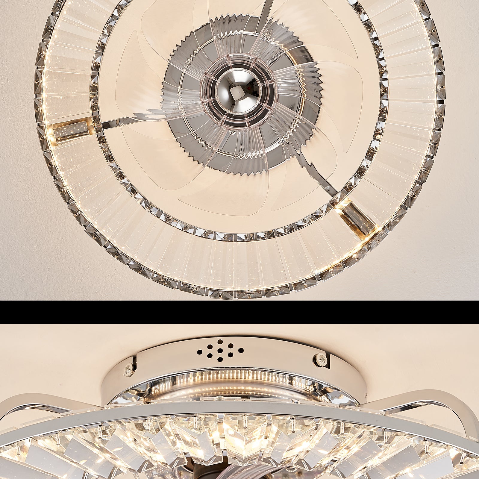 Blanca Ceiling 13" Smart Fan APP Control Light Chandelier, 6-Speed, Reverse, Natural Wind, Sleep Mode, 20W DC Motor, LED: Dimmable, Color Temperature, RGB, Timer, No Controller, 72W