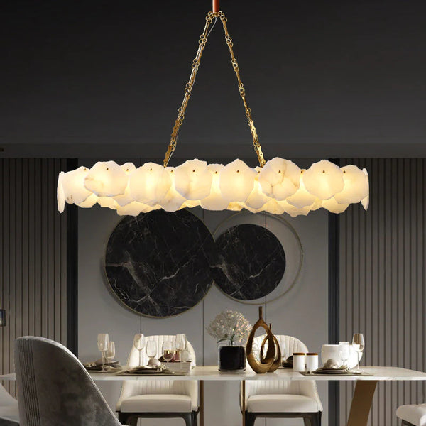 Noah Alabaster Modern Snowflake Linear Chandelier with Chain