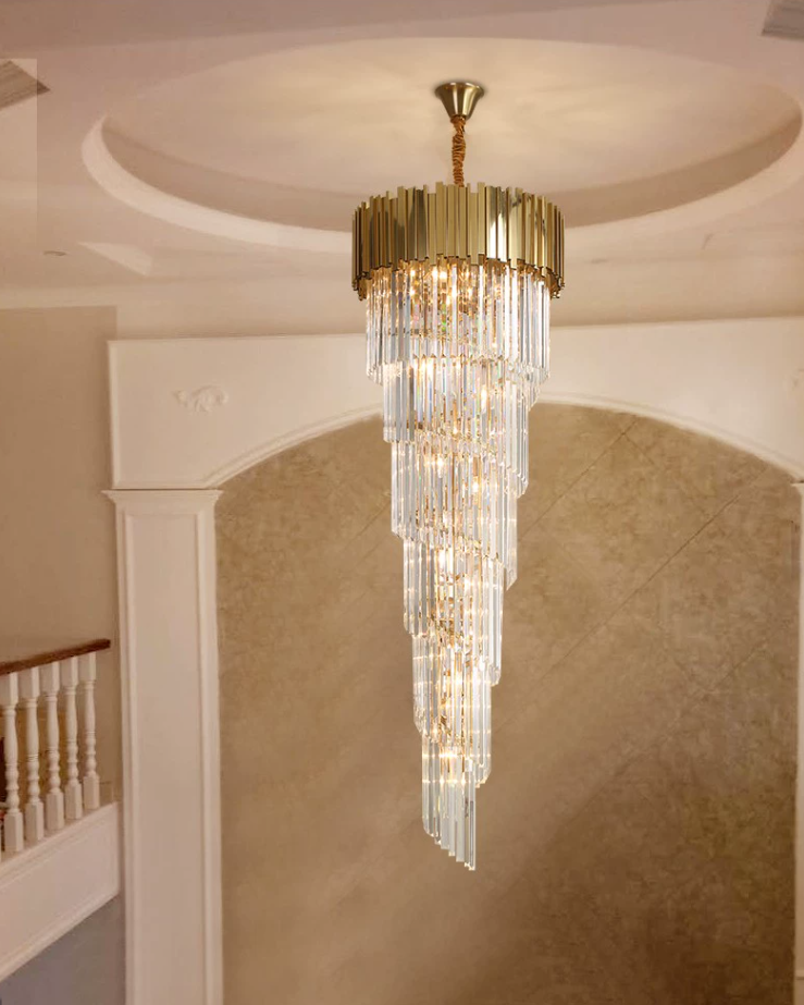 Essence Modern Luxury Gold Spiral Crystal Chandelier For Staircase