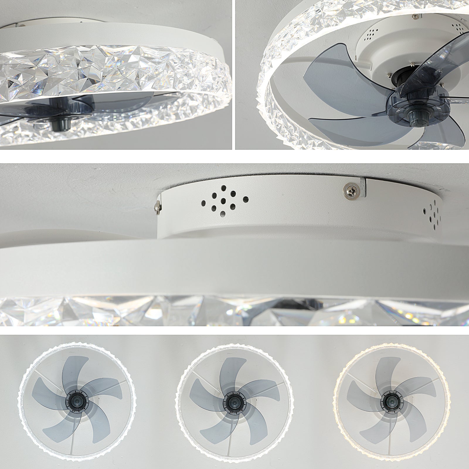 Dione Modern Indoor Flush Mount Ceiling Fan With Lights, Dimmable Fandelier with Remote